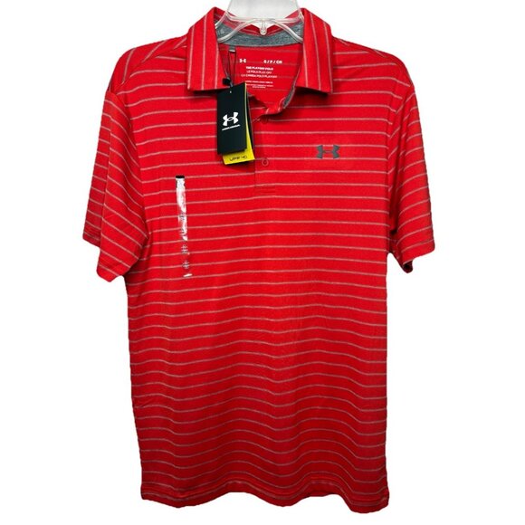 NWT Under Armour Men's Small Playoff Polo Tour Stripe Red Golf Shirt UPF‎ 40 - Picture 2 of 14